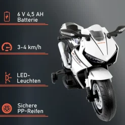 Lemodo Kinder-Elektromotorrad mit abnehmbaren Stützrädern weiß