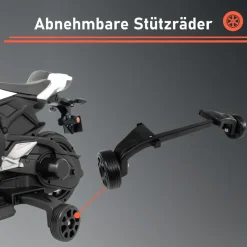 Lemodo Kinder-Elektromotorrad mit abnehmbaren Stützrädern weiß