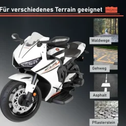 Lemodo Kinder-Elektromotorrad mit abnehmbaren Stützrädern weiß