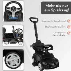 Lemodo Rutscherauto Mercedes C Klasse schwarz mit Schiebestange, Kinderfahrzeug mit Sound Lenkrad