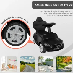 Lemodo Rutscherauto Mercedes C Klasse schwarz mit Schiebestange, Kinderfahrzeug mit Sound Lenkrad