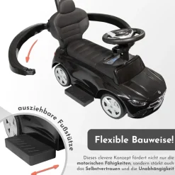 Lemodo Rutscherauto Mercedes C Klasse schwarz mit Schiebestange, Kinderfahrzeug mit Sound Lenkrad