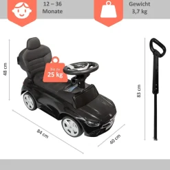 Lemodo Rutscherauto Mercedes C Klasse schwarz mit Schiebestange, Kinderfahrzeug mit Sound Lenkrad