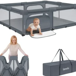 lionelo Florence XL Easy Fold Laufstall Baby 180 x 200 cm, Faltbares Laufgitter Baby, Ohne Montage Nutzbar, 2 Seiteneingänge mit Reißverschluss, Atmungsaktives Netz, Weiche Kanten, Transporttasche