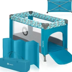 lionelo Stefi Baby Kinderbett, Reisebett ab Geburt bis 15 kg, Seiteneingang, Sicherungssystem LockGuard, Blockade der Räder, Tragetasche, zusammenklappbar