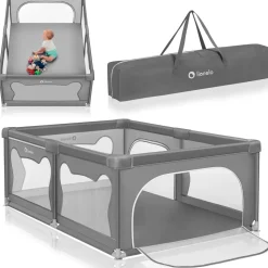 lionelo Willow Laufgitter Baby, ab 0-48 Monaten, große Spielfläche 127cm x 187cm x 68cm, Kinderlaufstall, atmungsaktive Netzseiten, stabil mit Saugnäpfen, 2 Eingänge mit Reißverschluss