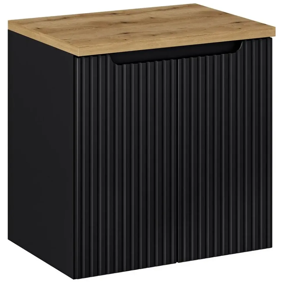 Lomadox Waschtischunterschrank 2 Türen 60,4 x 59,5 x 40 cm Schwarz/Eiche