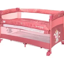 Lorelli Reisebett Up ́n Down, Öffnung, 2 Ebenen, Tragetasche, mit Rädern pink
