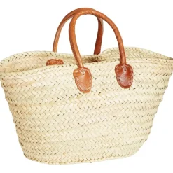 Marrakesch Orient & Mediterran Interior Ibiza Korbtasche Tasche Cestino groß aus Palmblatt & Leder Natur 55 cm