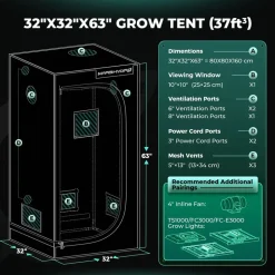 Mars Hydro Wachstumszelt Komplettset 150W LED 80 x 80 x 120 cm Transparent