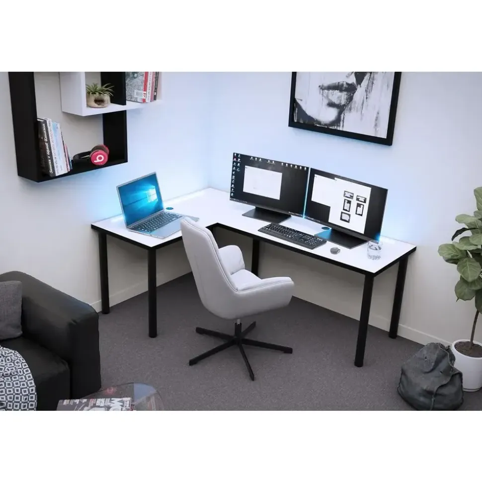 Möbelsystem L-förmiger Gaming Desk mit LED-Beleuchtung weiß