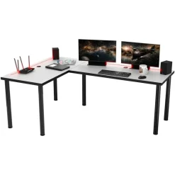 Möbelsystem L-förmiger Gaming Desk mit LED-Beleuchtung weiß