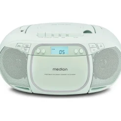 Medion LIFE E66476 Tragbare CD-Boombox grün, CD-Player, Kassettendeck, FM-Radio, USB-MP3-Wiedergabe, 30 Senderspeicher, Batteriebetrieb
