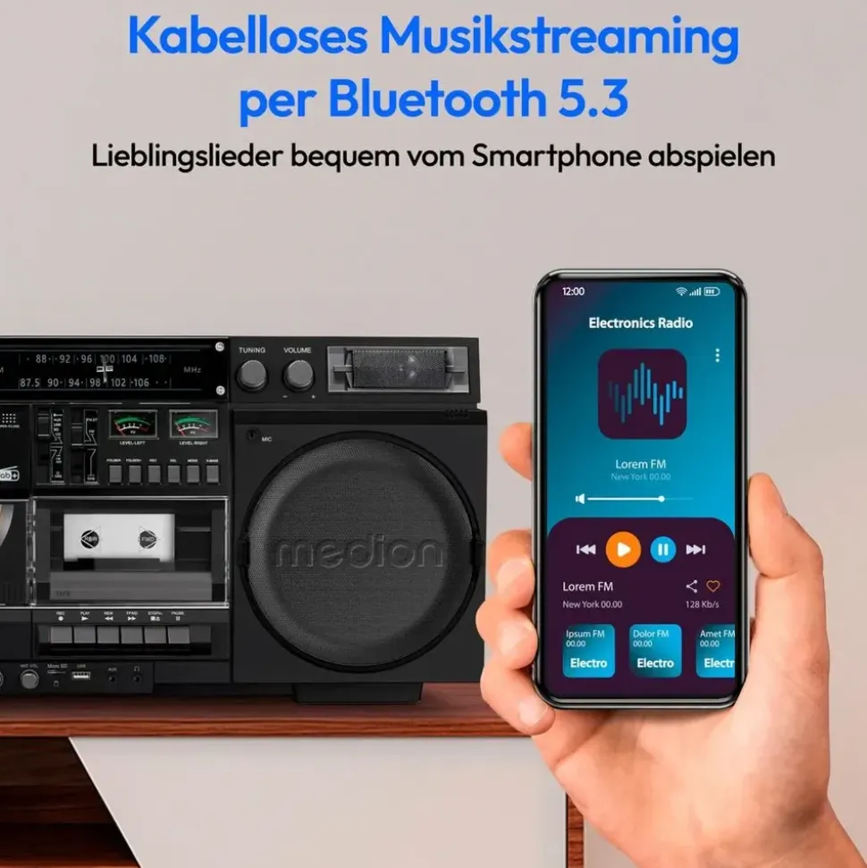 Medion LIFE® P66538 Retro-Boombox schwarz