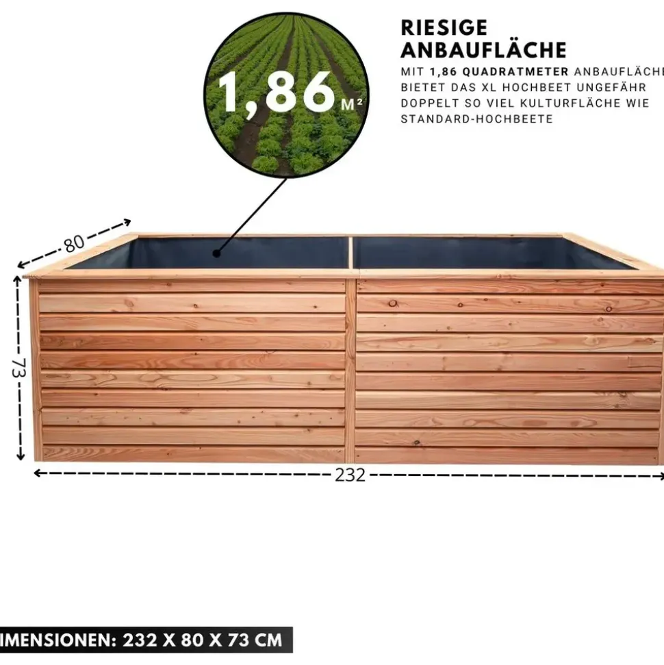 Mega-Holz Hochbeet Rhombus XL 232 x 80 x 73 cm Lärche