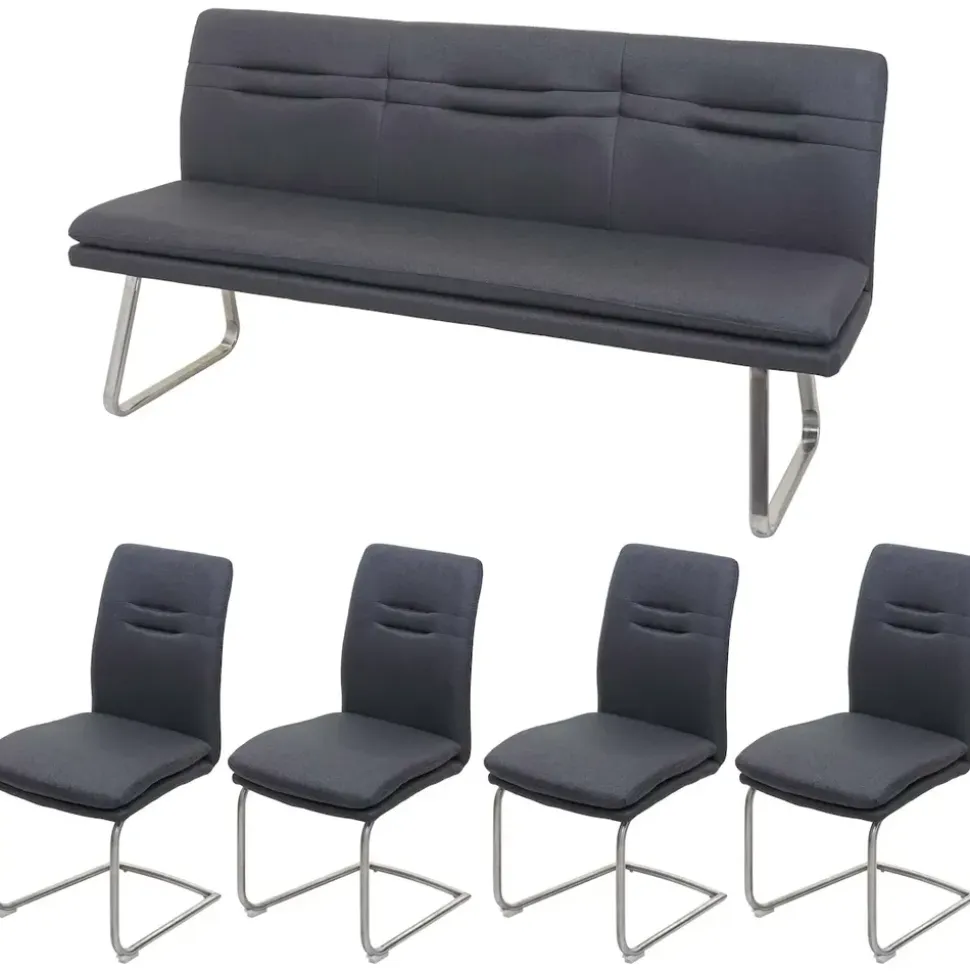 Mendler Esszimmer-Set HWC-H70, Esszimmergruppe Sitzgruppe Esszimmergarnitur, Stoff/Textil Edelstahl gebürstet ~ dunkelgrau 180cm