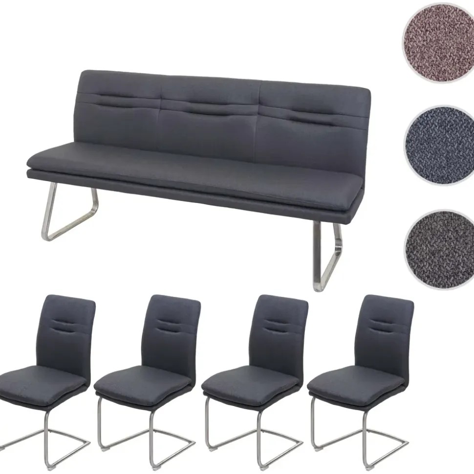 Mendler Esszimmer-Set HWC-H70, Esszimmergruppe Sitzgruppe Esszimmergarnitur, Stoff/Textil Edelstahl gebürstet ~ dunkelgrau 180cm