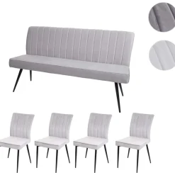 Mendler Esszimmer-Set HWC-K16, 4er-Set Stuhl+Sitzbank Esszimmergruppe Sitzgruppe Esszimmergarnitur, Samt Metall ~ hellgrau