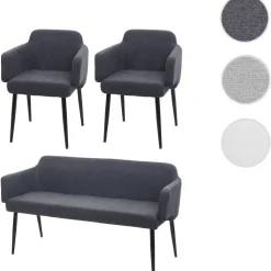 Mendler Esszimmerstuhl HWC-L13 Polyester anthrazit 2er Set