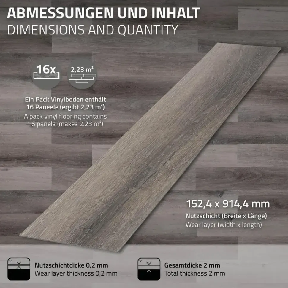 ML-Design PVC Bodenbelag Selbstklebend 4,46 m2 32 Dielen Kiefer Grau Holzoptik wasserfest, rutschfest,