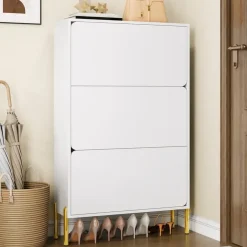 modfu Schuhschrank 73 x 120 x 24 cm 3 Türen hochglänzend / weiß