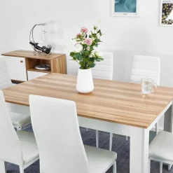 Mondeer Esstischset Essgruppe Esszimmergruppe mit 6 Stühlen Esstisch aus Holz Küchentisch Eiche+Weiß - Weiß/Braun