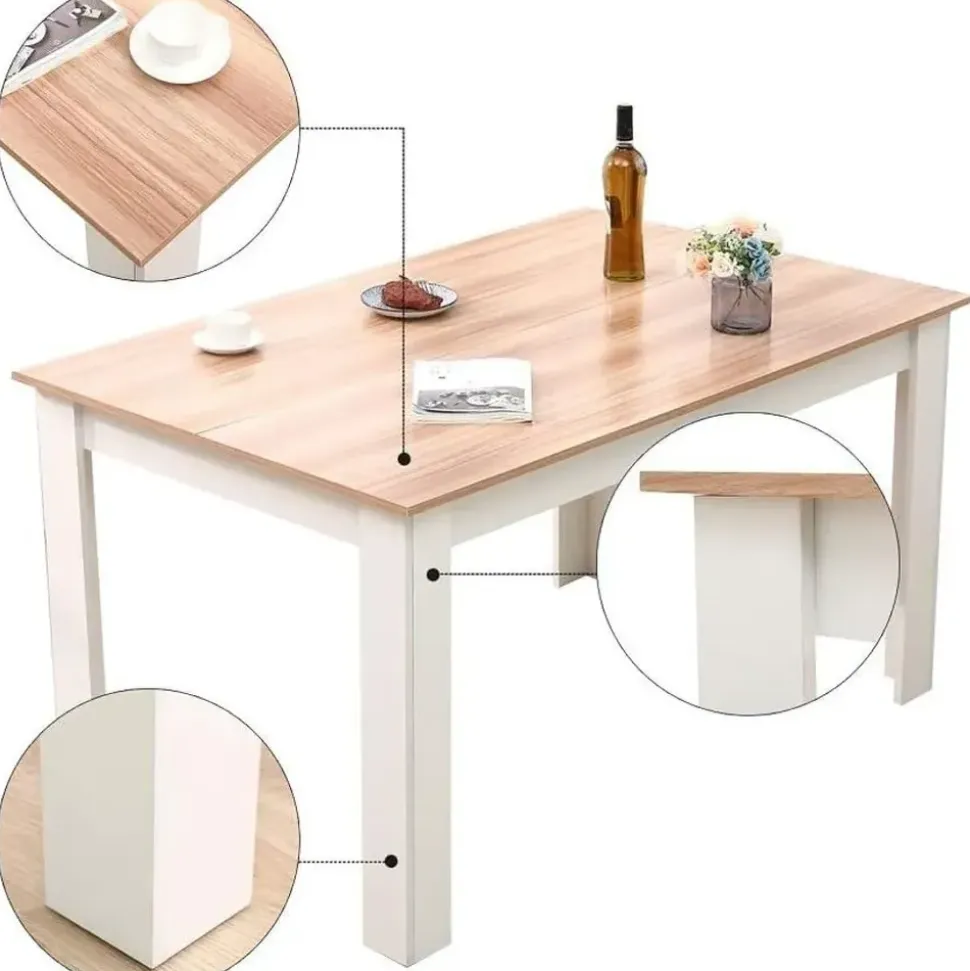 Mondeer Esstischset Essgruppe Esszimmergruppe mit 6 Stühlen Esstisch aus Holz Küchentisch Eiche+Weiß - Weiß/Braun