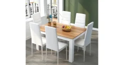 Mondeer Esstischset Essgruppe Esszimmergruppe mit 6 Stühlen Esstisch aus Holz Küchentisch Eiche+Weiß - Weiß/Braun