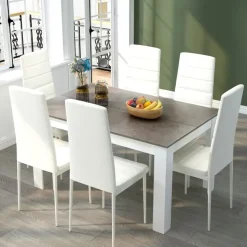Mondeer Esstischset Essgruppe Esszimmergruppe mit 6 Stühlen Esstisch aus Holz Küchentisch Grau+Weiß - Grau/Weiß
