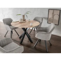 Mr. Deko Essgruppe Avola Tisch Rund 110cm Mangoholz 4 Stühlen Grau Matera
