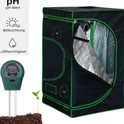 MuCoLa Growbox Gewächshaus Indoor Pflanzenzelt 120 x 120 x 200 cm Schwarz