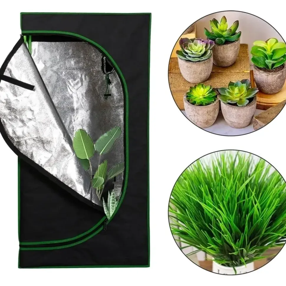 MuCoLa Growbox Gewächshaus Indoor Pflanzenzelt 120 x 120 x 200 cm Schwarz