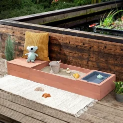 Muddy Buddy Sandkasten Space Saver mit Matschwanne und Staufach rosa