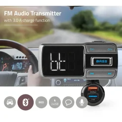 Nedis Audio Transmitter fürs Auto - Bluetooth 5.0 UKW-Sender für Playlists & Freisprechfunktion - 2 USB-Ladeanschlüsse (3.0A, 2.4A) - Flexibler Schwanenhals & LED-Display