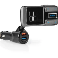 Nedis Audio Transmitter fürs Auto - Bluetooth 5.0 UKW-Sender für Playlists & Freisprechfunktion - 2 USB-Ladeanschlüsse (3.0A, 2.4A) - Flexibler Schwanenhals & LED-Display