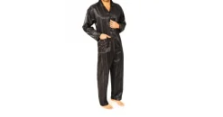 normann Satin Pyjama lang Schattenstreifen Anthrazit 52