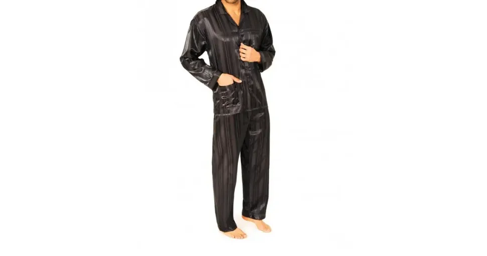 normann Satin Pyjama lang Schattenstreifen Anthrazit 52