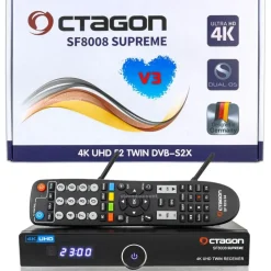 Octagon SF8008 V3 UHD E2 Linux PVR Twin Sat Receiver, 2X DVB-S2X Tuner, & Define OS, mit Aufnahmefunktion, M.2 M Key, Gigabit LAN, Kartenleser, Sat to IP, Multistream, WiFi WLAN