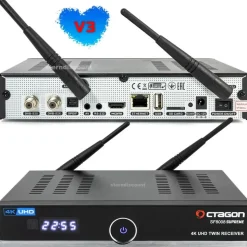 Octagon SF8008 V3 UHD E2 Linux PVR Twin Sat Receiver, 2X DVB-S2X Tuner, & Define OS, mit Aufnahmefunktion, M.2 M Key, Gigabit LAN, Kartenleser, Sat to IP, Multistream, WiFi WLAN