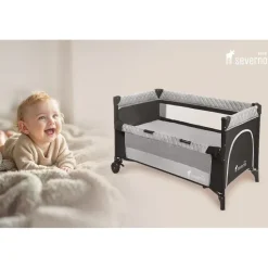 OEM Kinderreisebett Overnight – faltbares Reisebett & Laufstall, grau - Grau