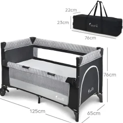 OEM Kinderreisebett Overnight – faltbares Reisebett & Laufstall, grau - Grau