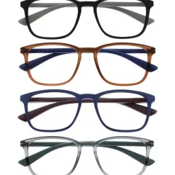 OPULIZE Max Lesebrille 4 Pack - Klassische große rechteckige Fassung - Brillen in mattem Schwarz, Braun, Blau & Grau - Herren Damen Unisex - RRRR78-1237 - +3,50