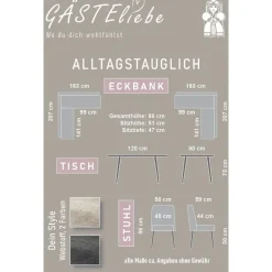 OTTO home Eckbankgruppe Melvin (Set, 4-tlg. Tisch, Bank und 2 Stühle), Taschenfederkern, Tisch (120x75cm) schwarz, Bank und Stühle anthrazit oder beige grau|schwarz
