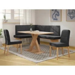 OTTO home Eckbankgruppe OTTO HOME "Nina", schwarz (jet schwarz, dekor eiche ontario), B:185cm H:88cm T:150cm, 90% PES, 5% Nylon, 5% Rayon, Sitzmöbel-Sets, Eckbankgruppe, Sitzgruppe Esszimmer Stühle Tisch und Bank bequem gepolstert