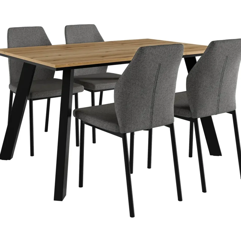OTTO home Essgruppe Genf Tischgruppe, Esstisch plus 4 Stühle, (Set, 5-tlg., Otto's DAUERTIEFPREIS), Esstisch 138 cm, 4 Esszimmerstühle, moderne Tischplatte in Evoke eiche beige
