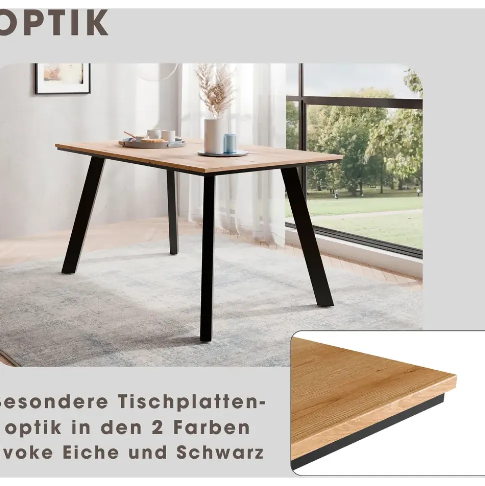 OTTO home Essgruppe Genf Tischgruppe, Esstisch plus 4 Stühle, (Set, 5-tlg., Otto's DAUERTIEFPREIS), Esstisch 138 cm, 4 Esszimmerstühle, moderne Tischplatte in Evoke eiche beige