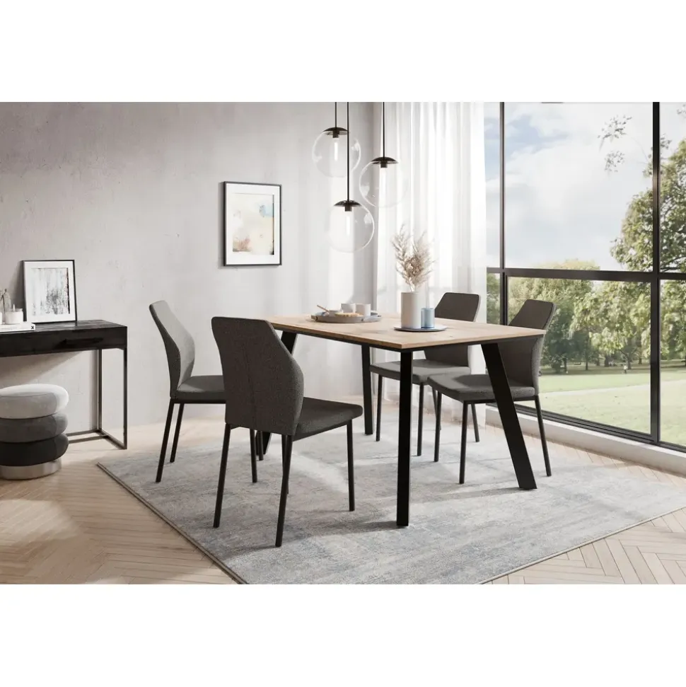 OTTO home Essgruppe Genf Tischgruppe, Esstisch plus 4 Stühle, (Set, 5-tlg., Otto's DAUERTIEFPREIS), Esstisch 138 cm, 4 Esszimmerstühle, moderne Tischplatte in Evoke eiche beige