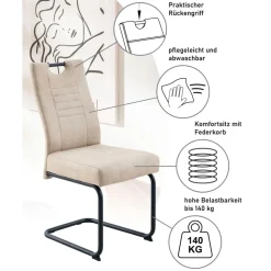 OTTO home Essgruppe OTTO HOME "Altona", Esstisch ausziehbar plus 6 Stühle", weiß, beige, beige, schwarz, Microfaser, Synchron-Auszug, Sitzmöbel-Sets, Essgruppe, Säulentisch 140-180x90 cm, Stuhl mit Federkorb, 140 kg belastbar, Topseller