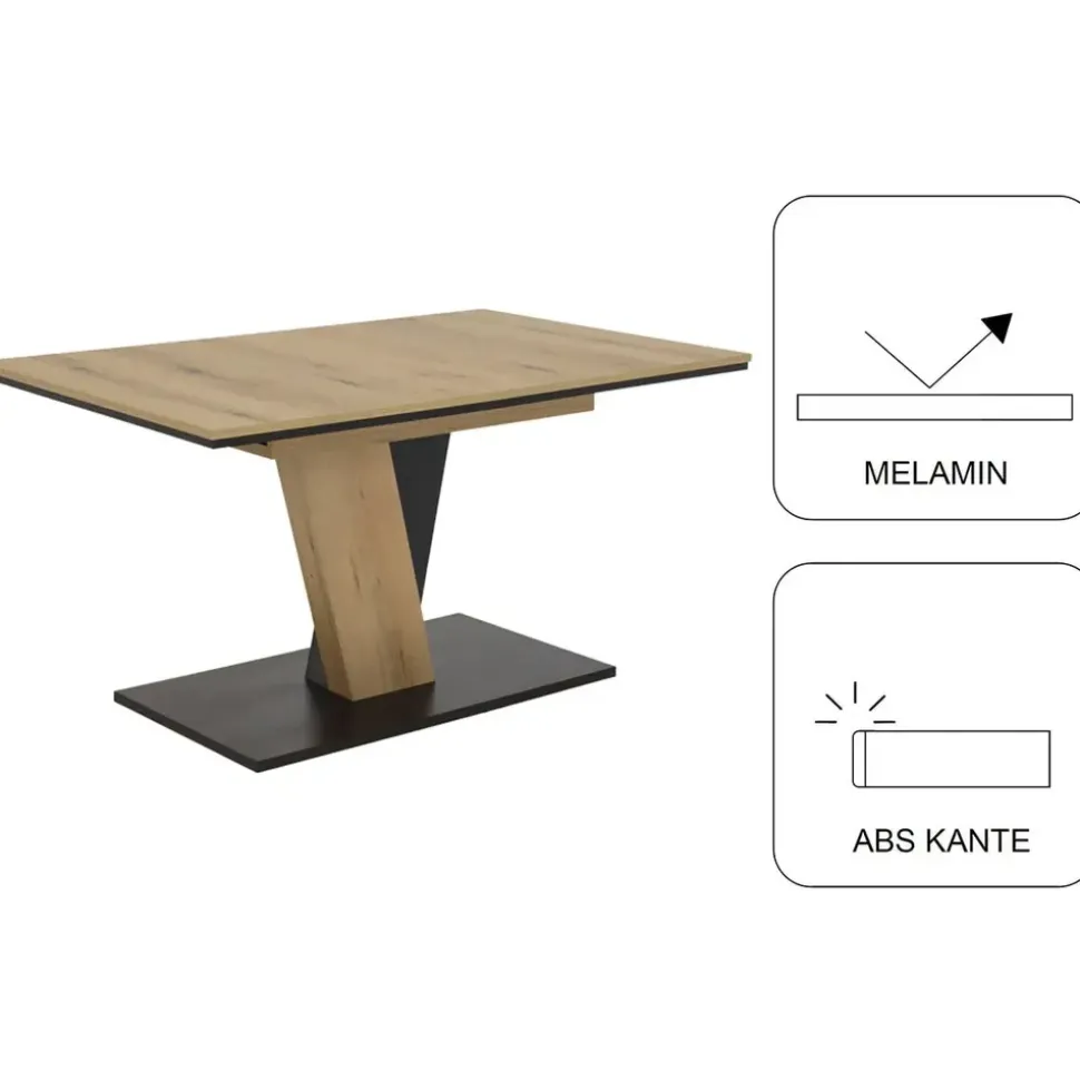 OTTO home Essgruppe OTTO HOME "Altona", Esstisch ausziehbar plus 6 Stühle, TOPSELLER", eiche, beige, beige, schwarz, Microfaser, Synchron-Auszug, Sitzmöbel-Sets, Essgruppe, Säulentisch 140-180x90 cm, Stuhl mit Federkorb, 140 kg belastbar,
