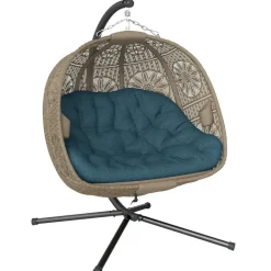 Outsunny Hängesessel oval Sand / Schwarz 2-Sitzer mit Gestell
